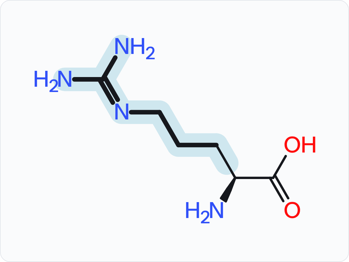 Skeletal structure of an amino acid, drawn as the un-ionized free acid with the amino group at left and the carboxylic acid at right; the side chain (R group) is shaded and drawn with heavier bonds.